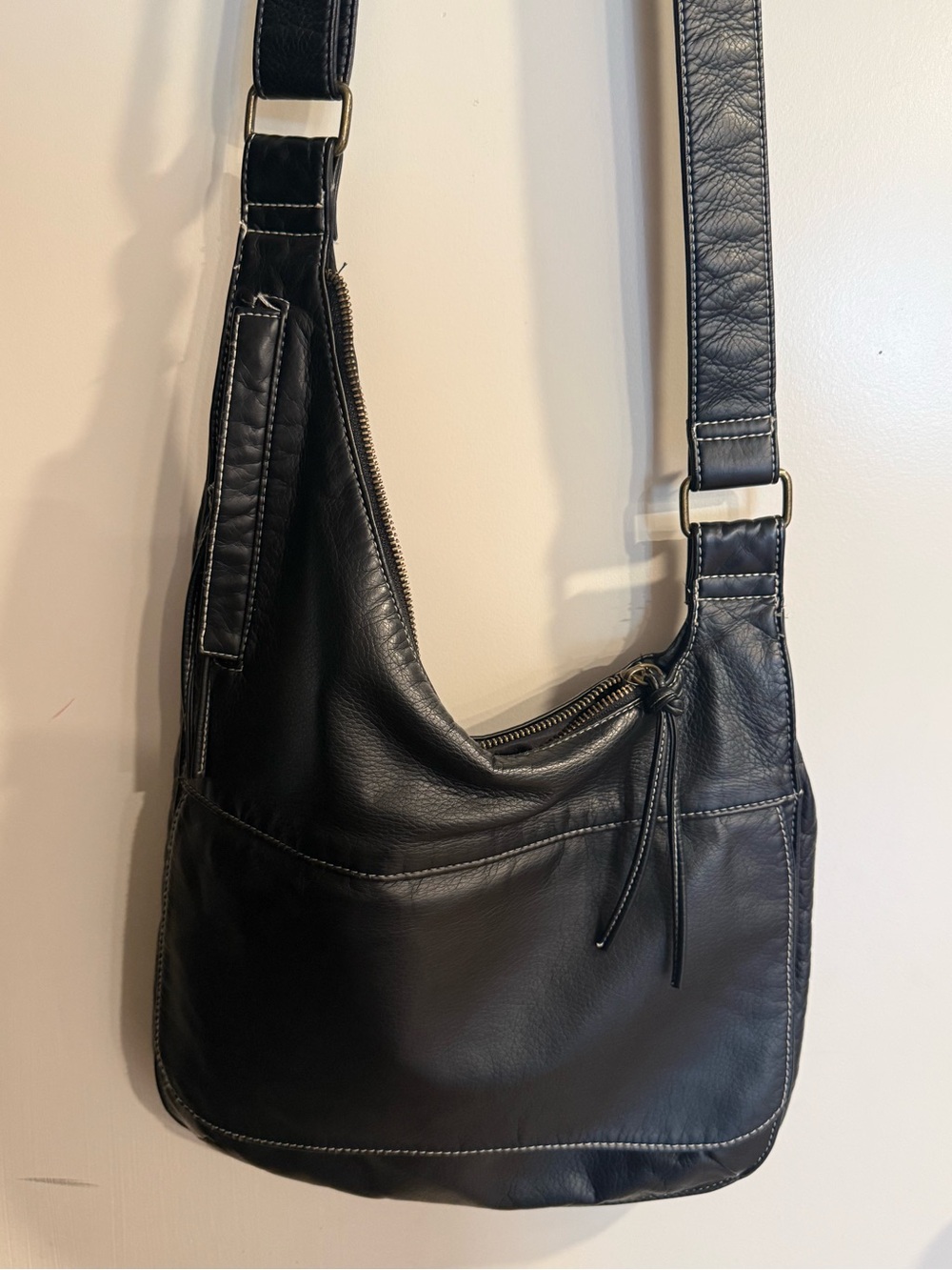 Soff Black Leather Shoulder/Crossbody Bag with Top Zip